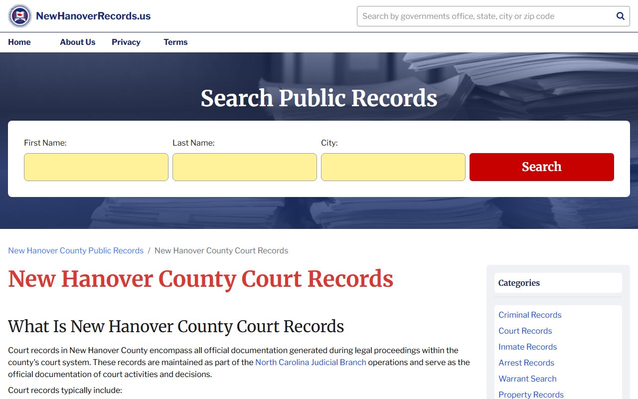 Wilmington civil court records through New Hanover County