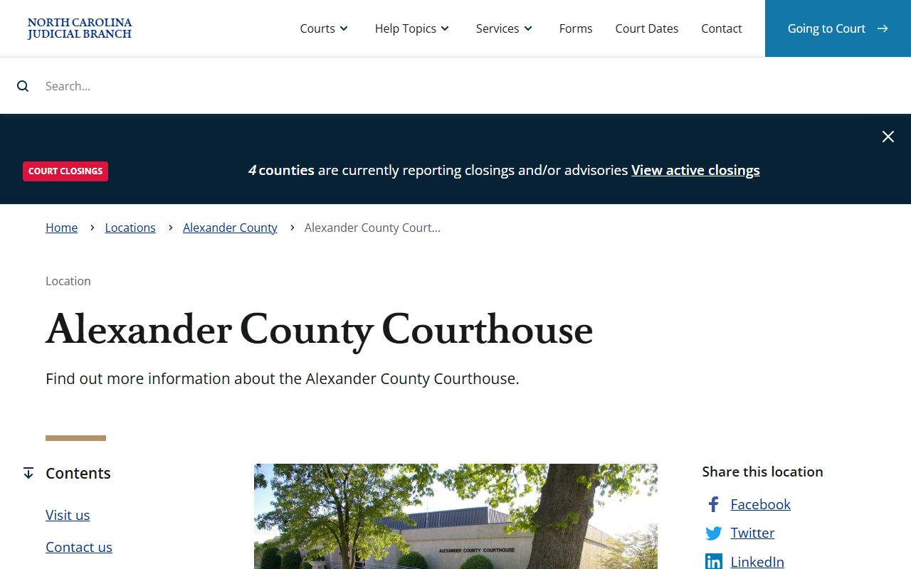 Alexander County Courthouse in Taylorsville North Carolina where civil court records are maintained