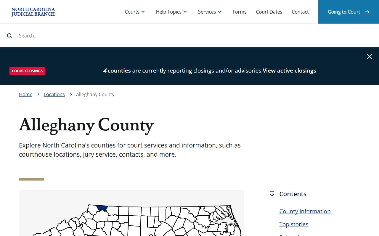 Alleghany County NC Judicial Branch page for accessing civil court records in Sparta North Carolina