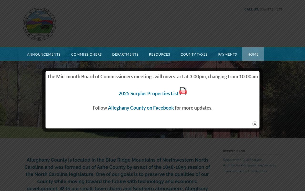 Alleghany County official government website with links to civil court records and county services in Sparta North Carolina