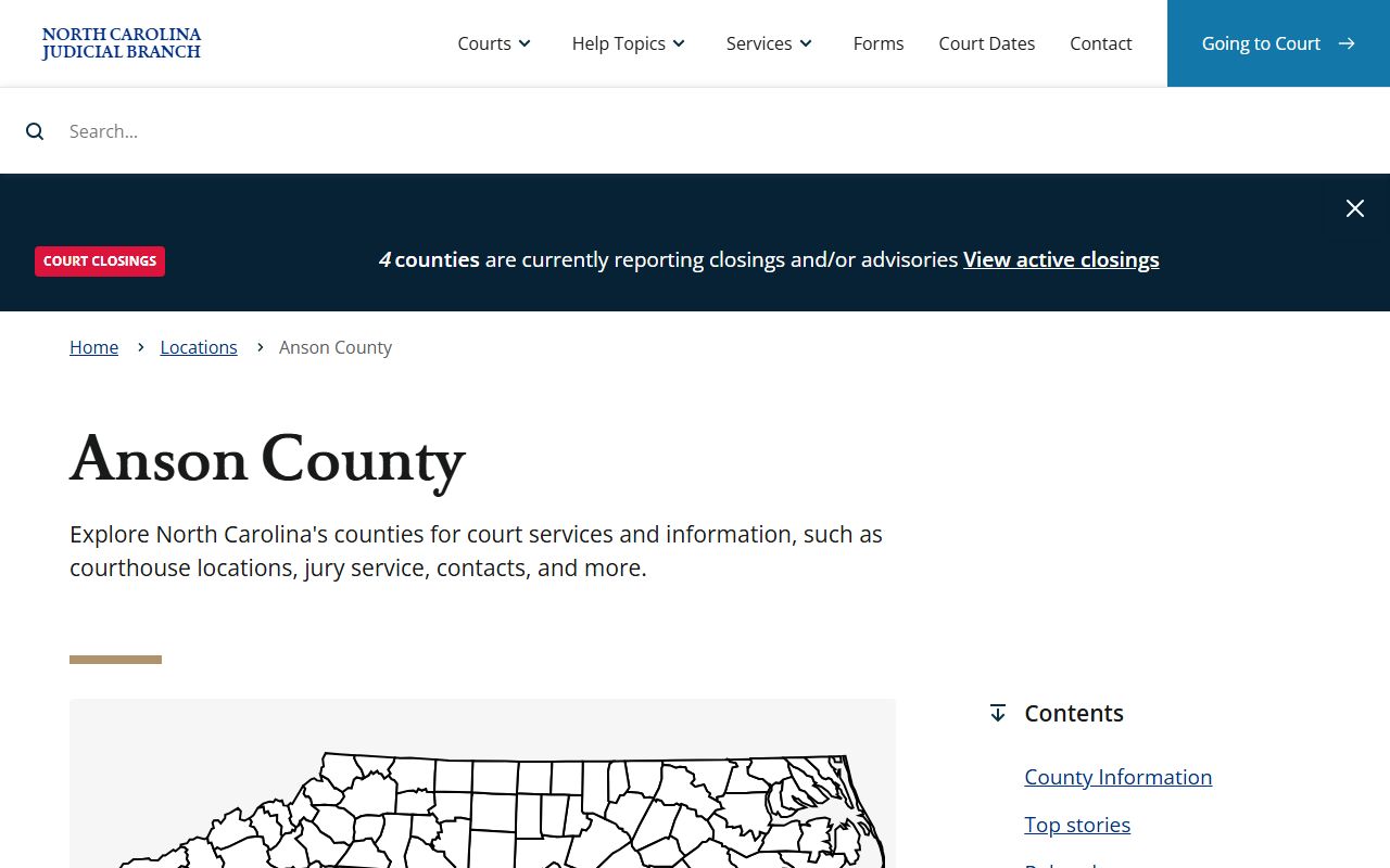 Anson County NC Judicial Branch page for civil court records access in Wadesboro North Carolina