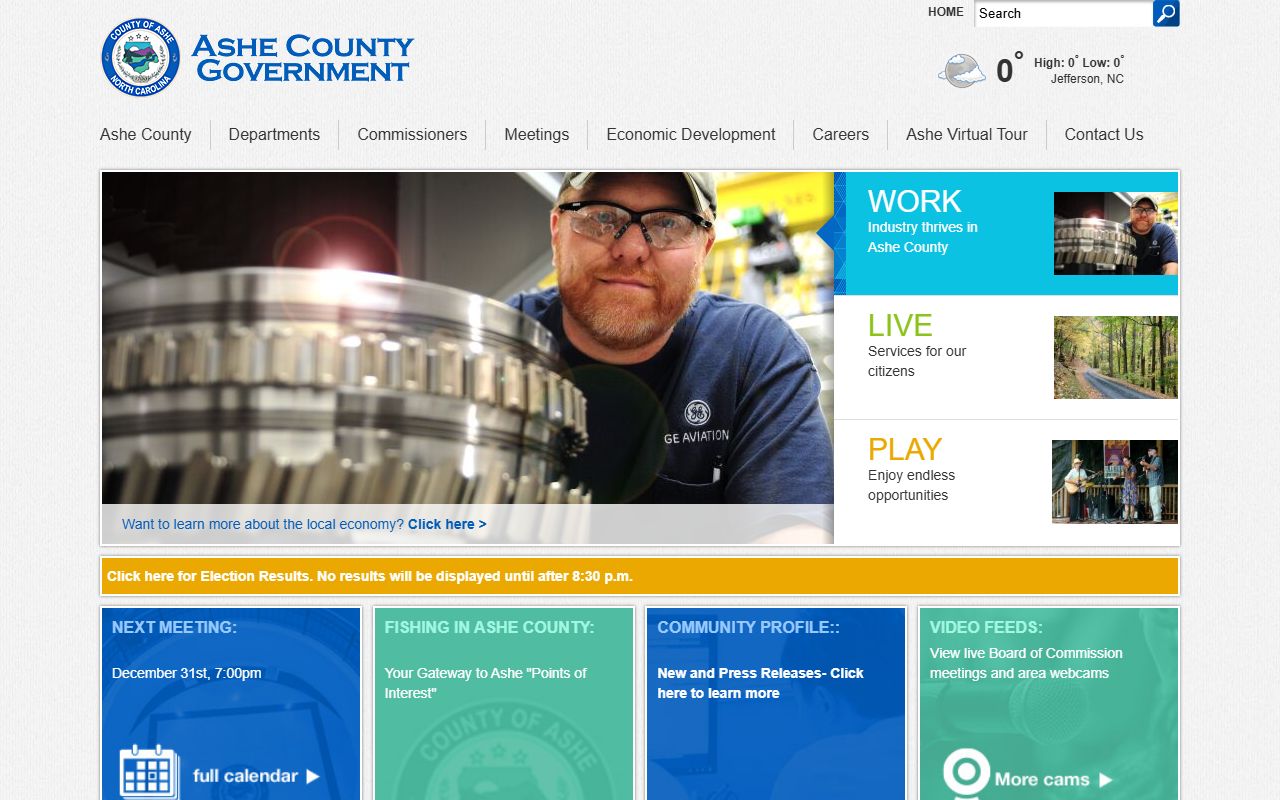 Ashe County government website providing information about civil court records and county services in Jefferson North Carolina