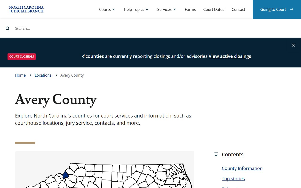 Avery County NC Judicial Branch page for civil court records access in Newland North Carolina