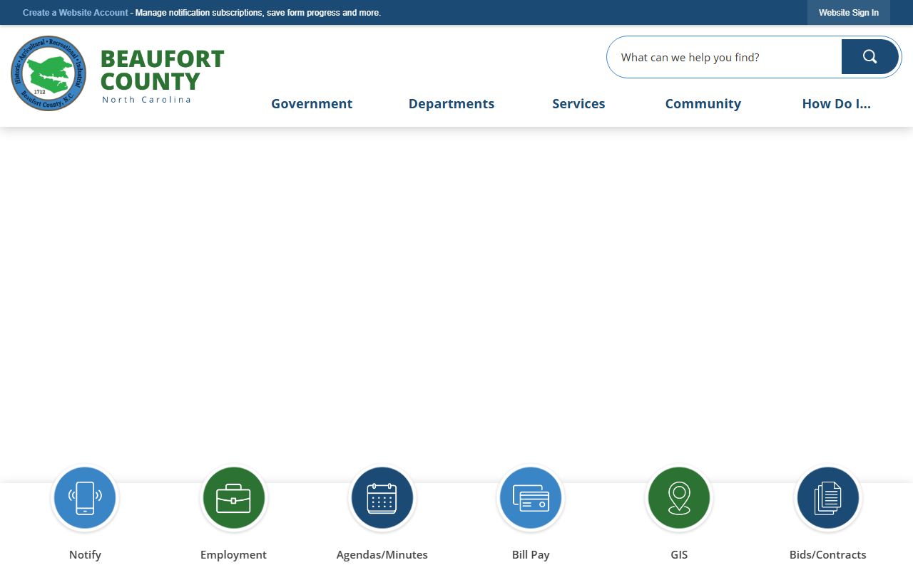 Beaufort County government website with public services information and civil court records access in Washington North Carolina