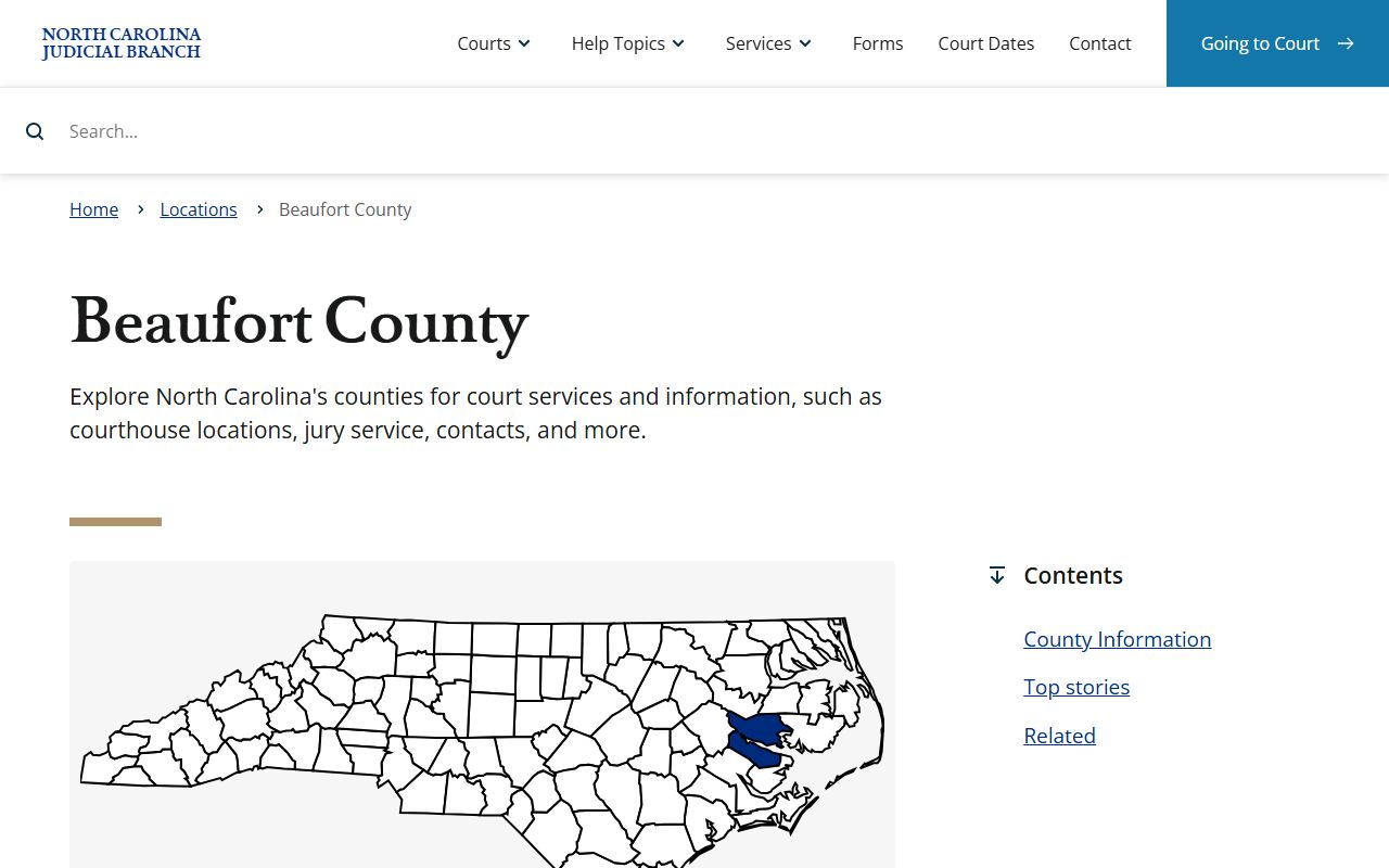Beaufort County NC Judicial Branch page for civil court records in Washington North Carolina