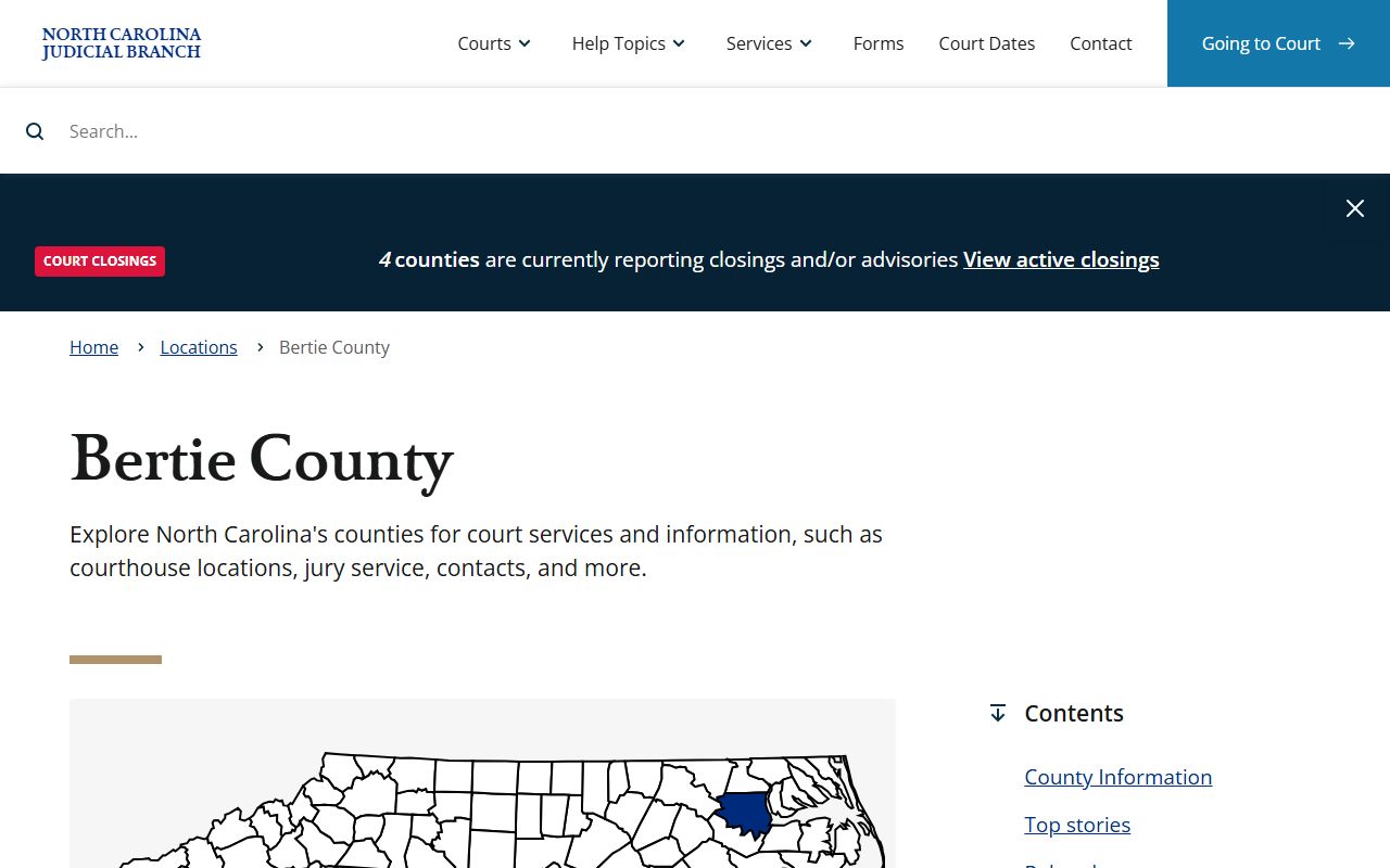 Bertie County NC Judicial Branch page for civil court records access in Windsor North Carolina