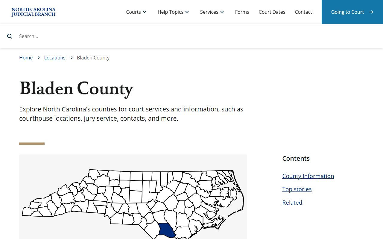 Bladen County NC Judicial Branch page for civil court records access in Elizabethtown North Carolina