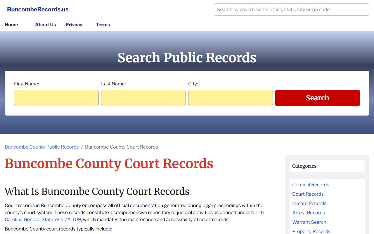 Buncombe County court records portal for Asheville civil case searches