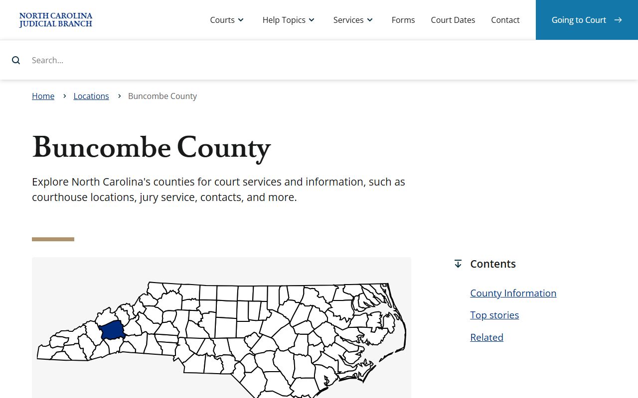 Buncombe County NC Judicial Branch page for civil court records and court services in Asheville North Carolina