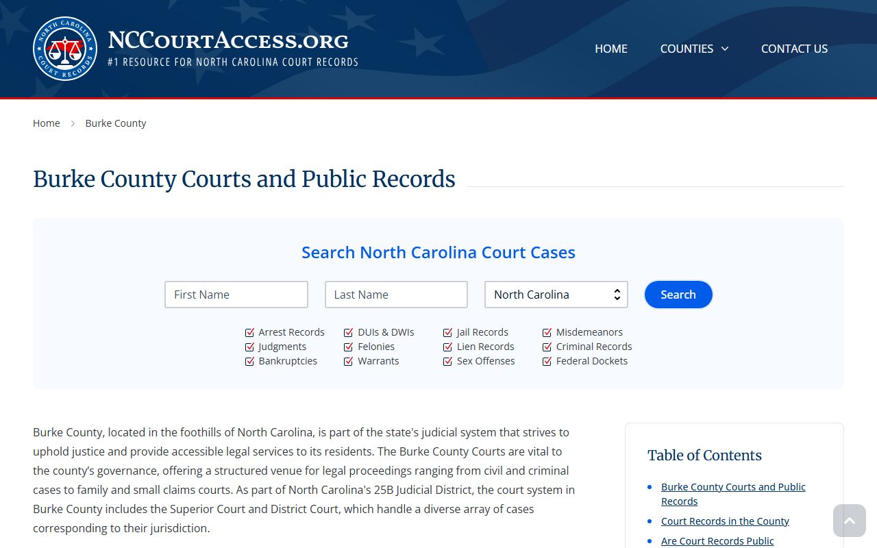 NC Judicial Branch guide for Burke County civil court records search with contact information and procedures