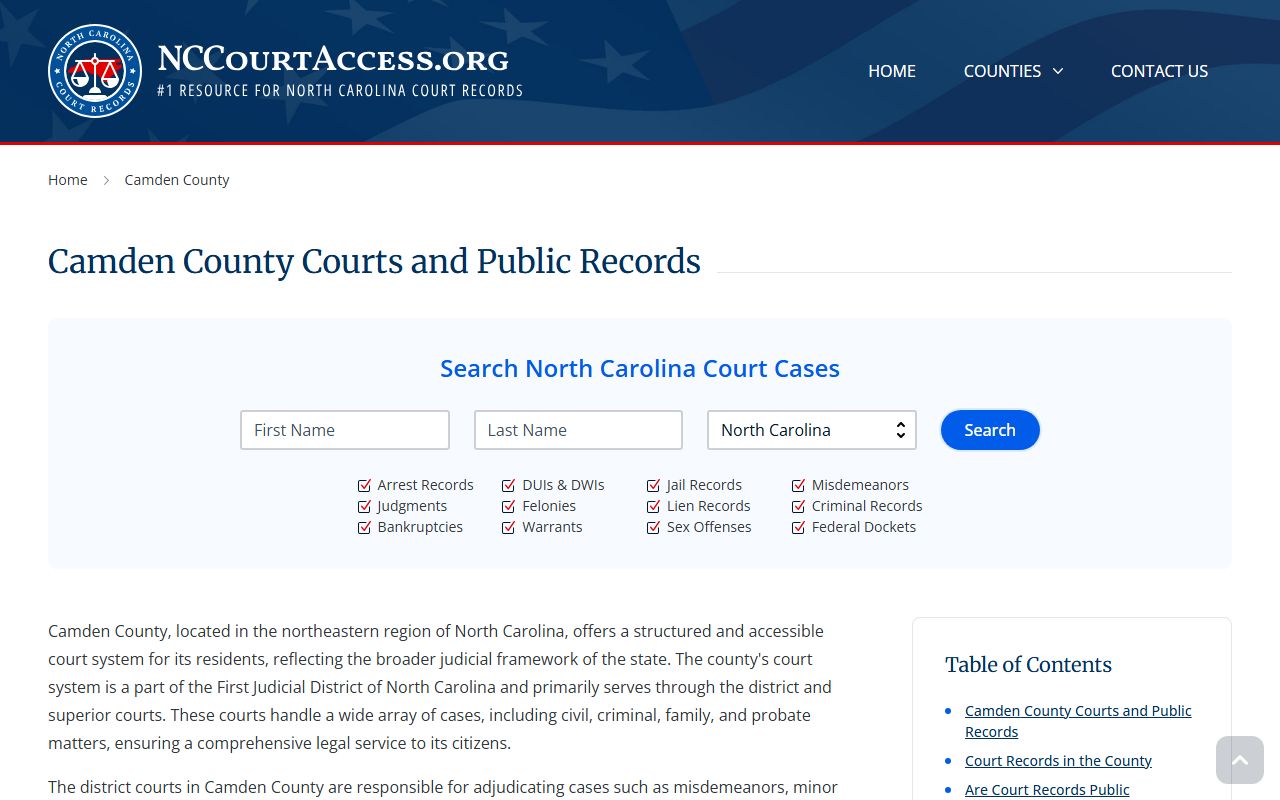 NC Judicial Branch guide for Camden County civil court records in North Carolina