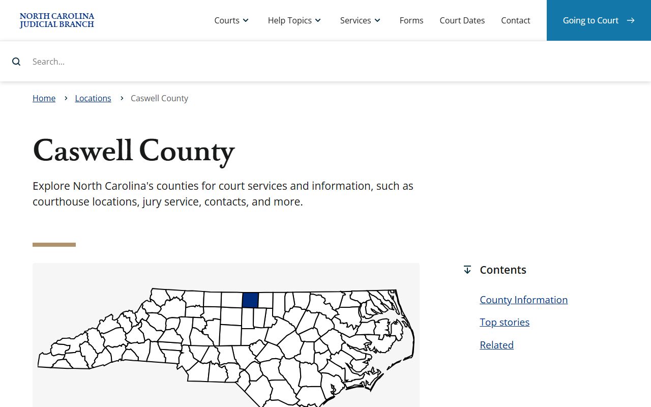 Caswell County NC Judicial Branch page with civil court records access information in Yanceyville North Carolina