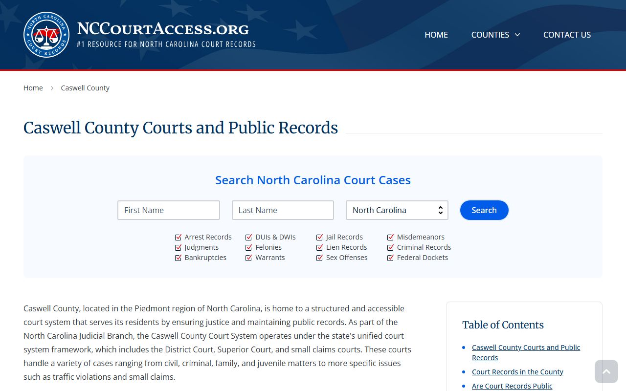 NC Judicial Branch guide with instructions for Caswell County civil court records in North Carolina