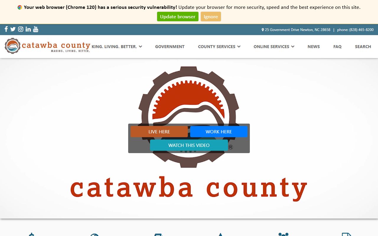 Catawba County government website with civil court records and department links in Newton North Carolina