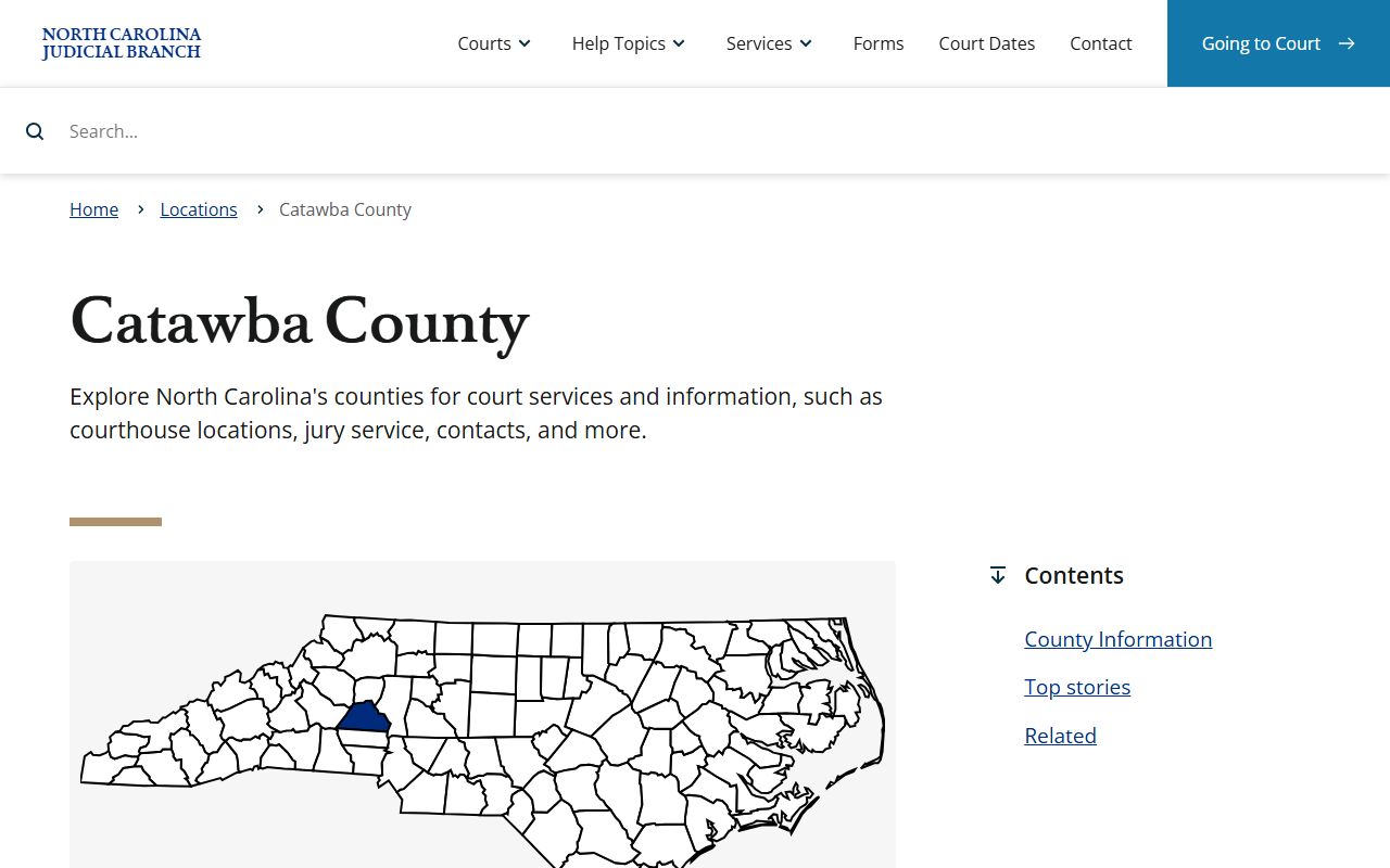 Catawba County NC Judicial Branch page showing civil court records access in Newton North Carolina