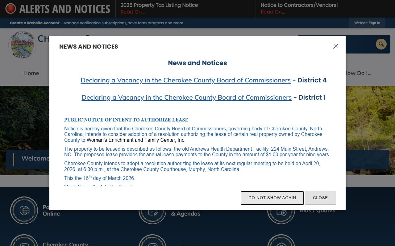 Cherokee County government website with civil court records and county services in Murphy North Carolina