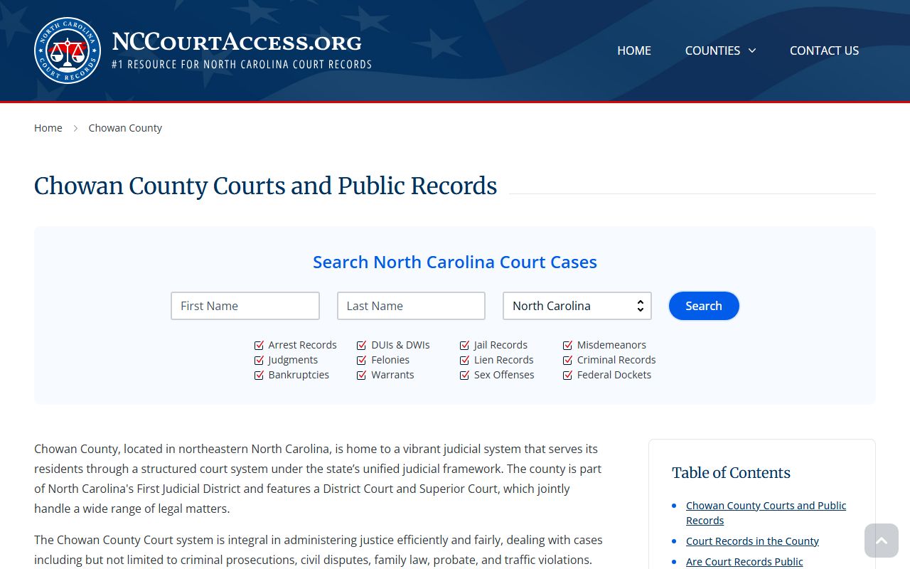 NC Judicial Branch guide for Chowan County civil court records in North Carolina