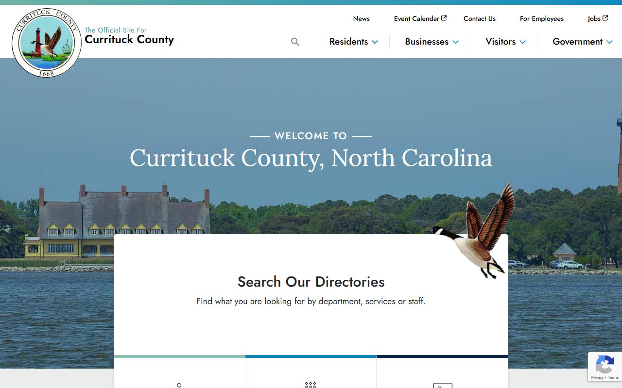 Currituck County government website with links to civil court records and county services in North Carolina