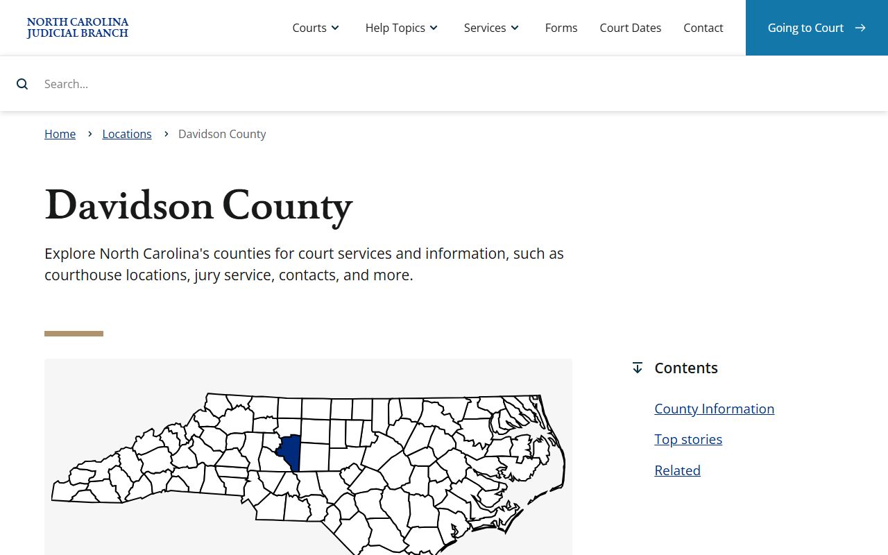 Davidson County NC Judicial Branch page showing civil court records information