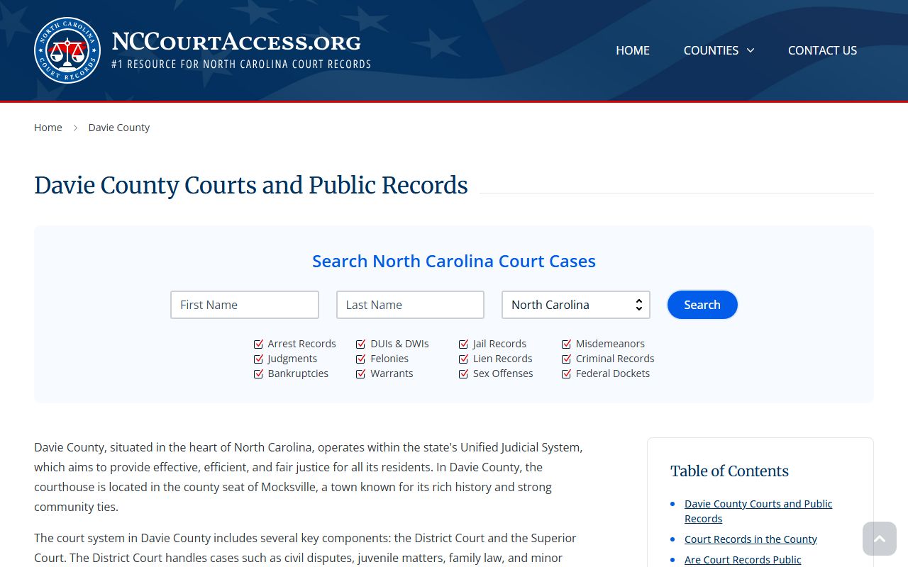 NC Judicial Branch guide for Davie County civil court records