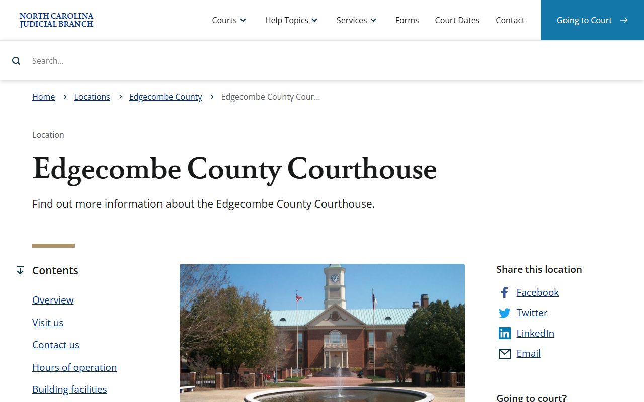 Edgecombe County Courthouse in Tarboro for civil court records access