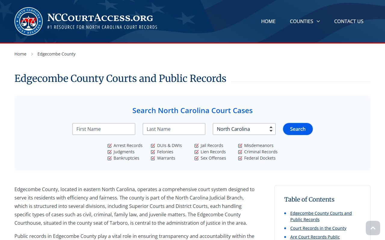 NC Judicial Branch guide for Edgecombe County civil court records