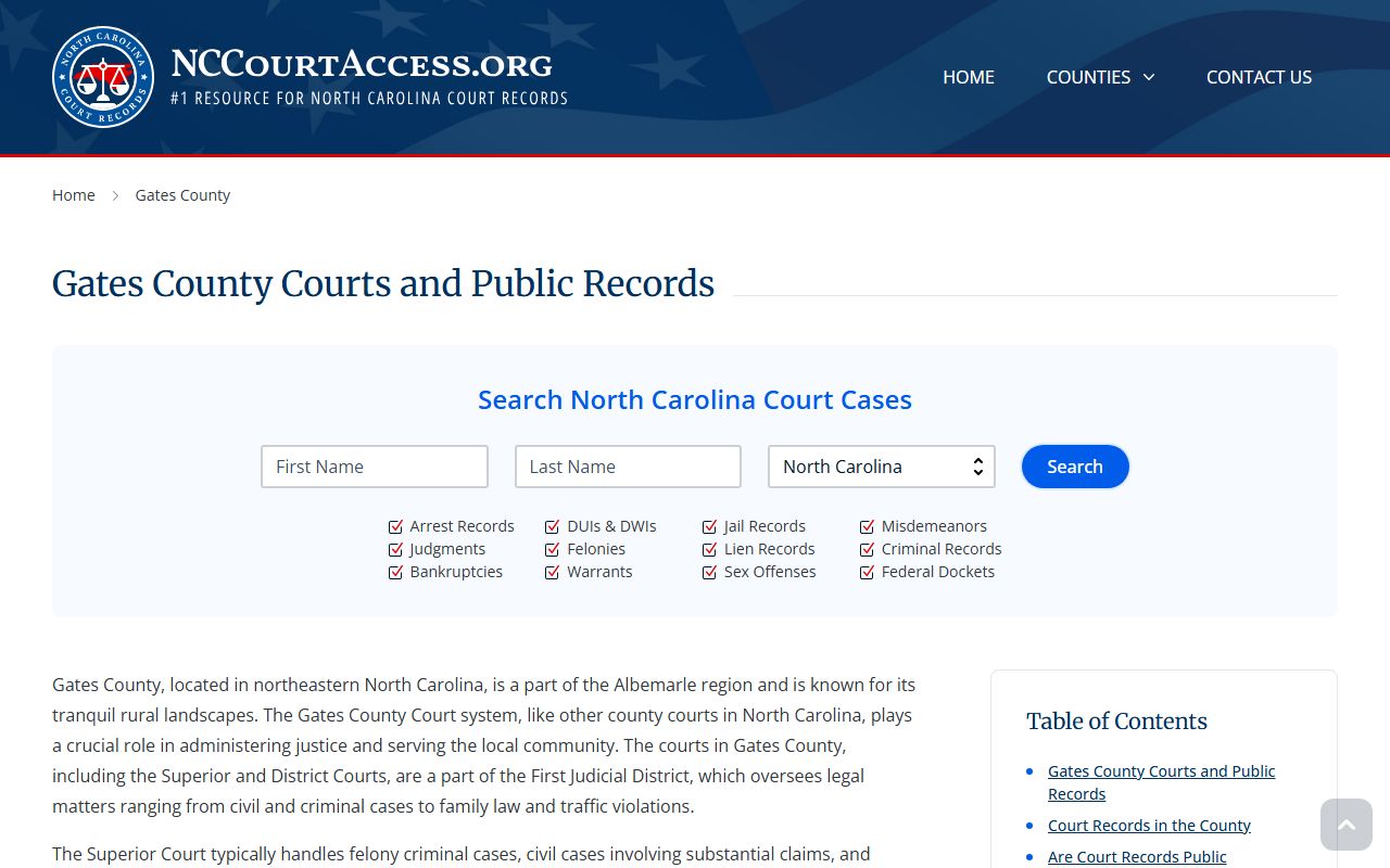 NC Judicial Branch guide for Gates County civil court records