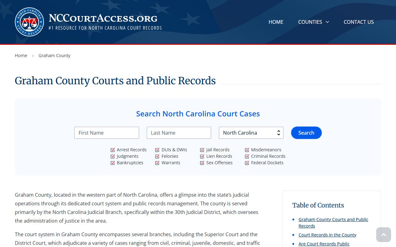 NC Judicial Branch guide for Graham County civil court records