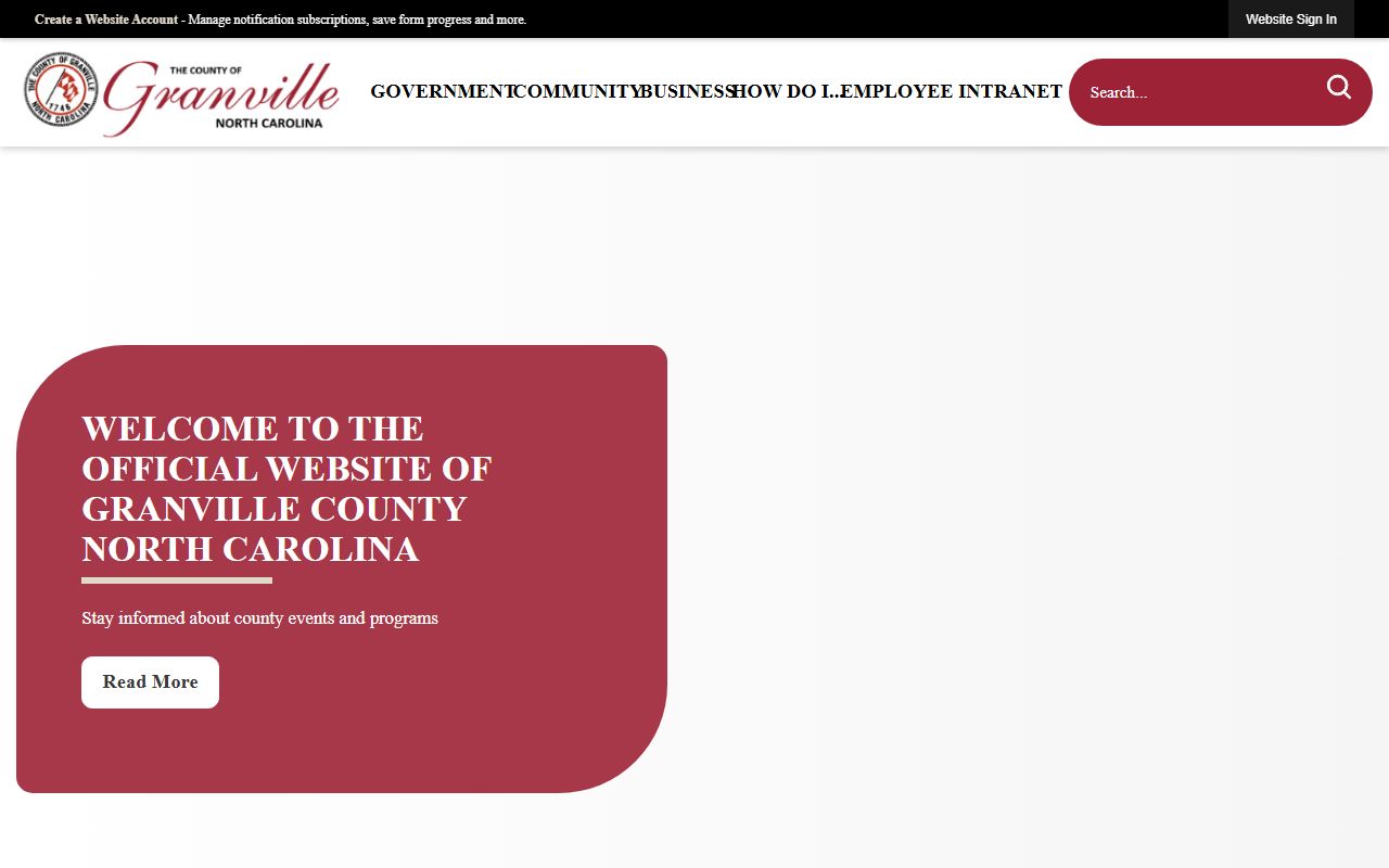 Granville County government website with civil court records information