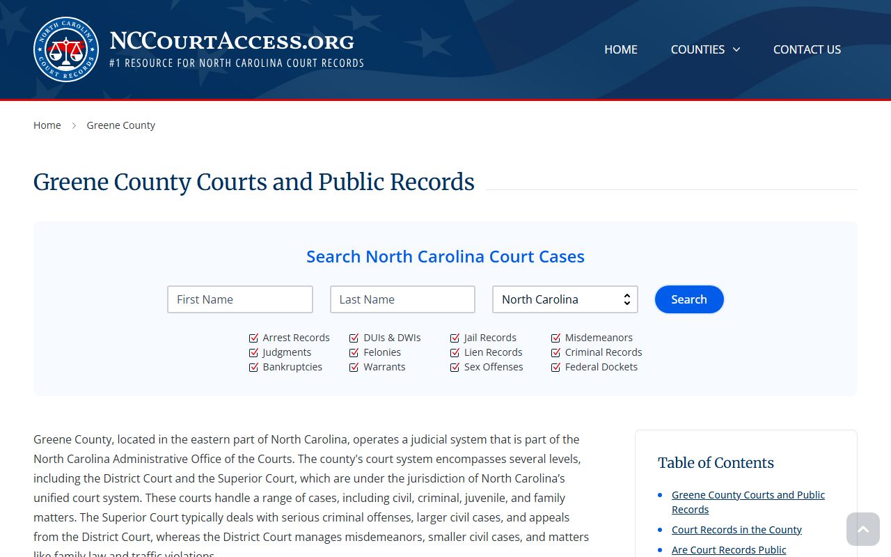 NC Judicial Branch guide for Greene County civil court records