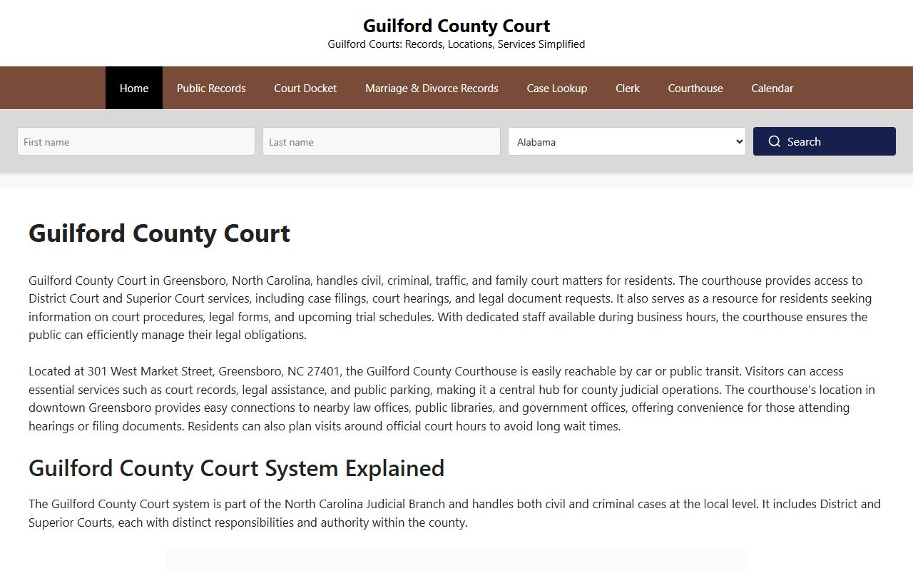 Guilford County Courts portal for civil court records
