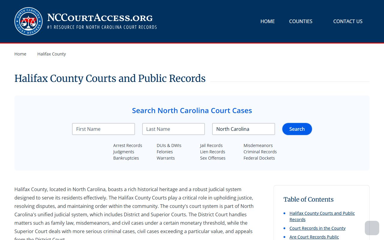Halifax County civil court records access guide