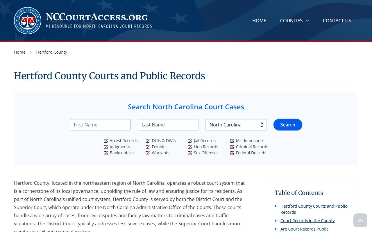 Hertford County civil court records access guide