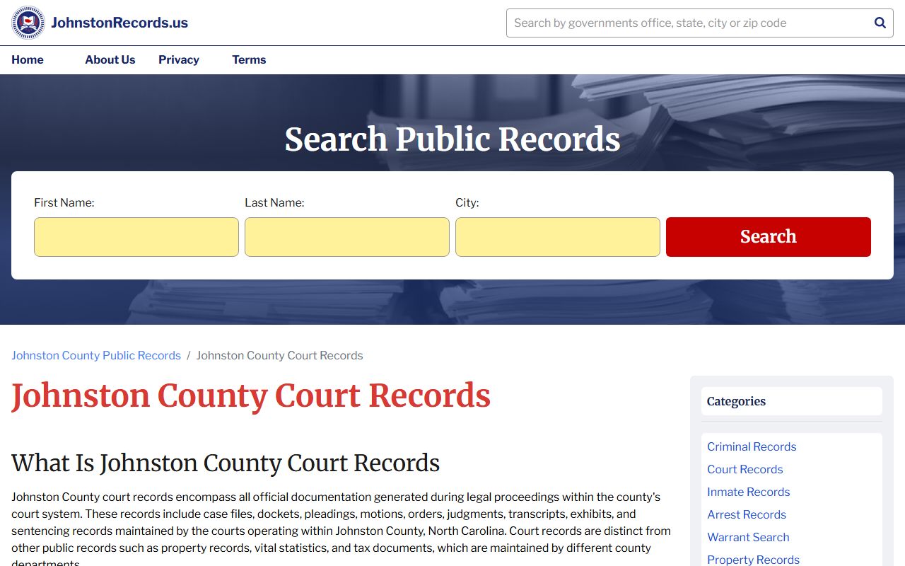 Johnston County court records search portal