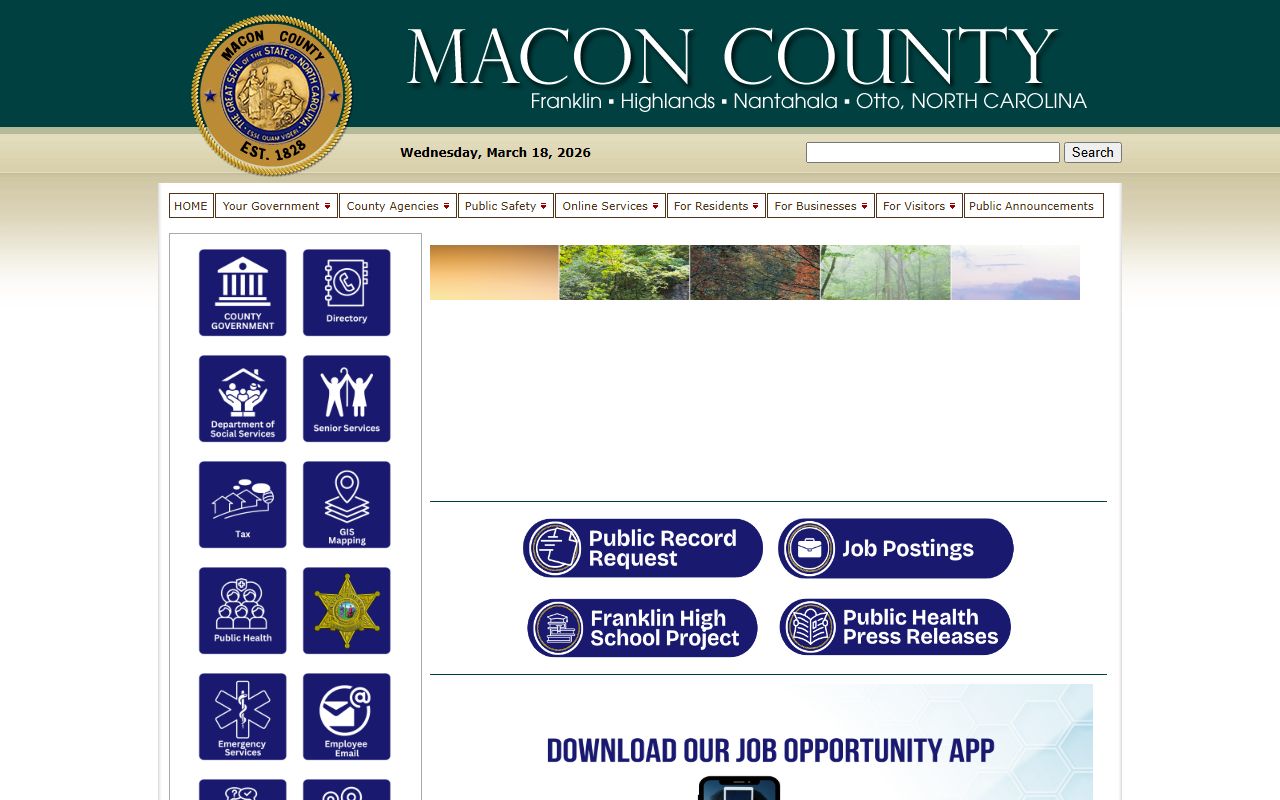 Macon County government website with links to civil court records in Franklin North Carolina