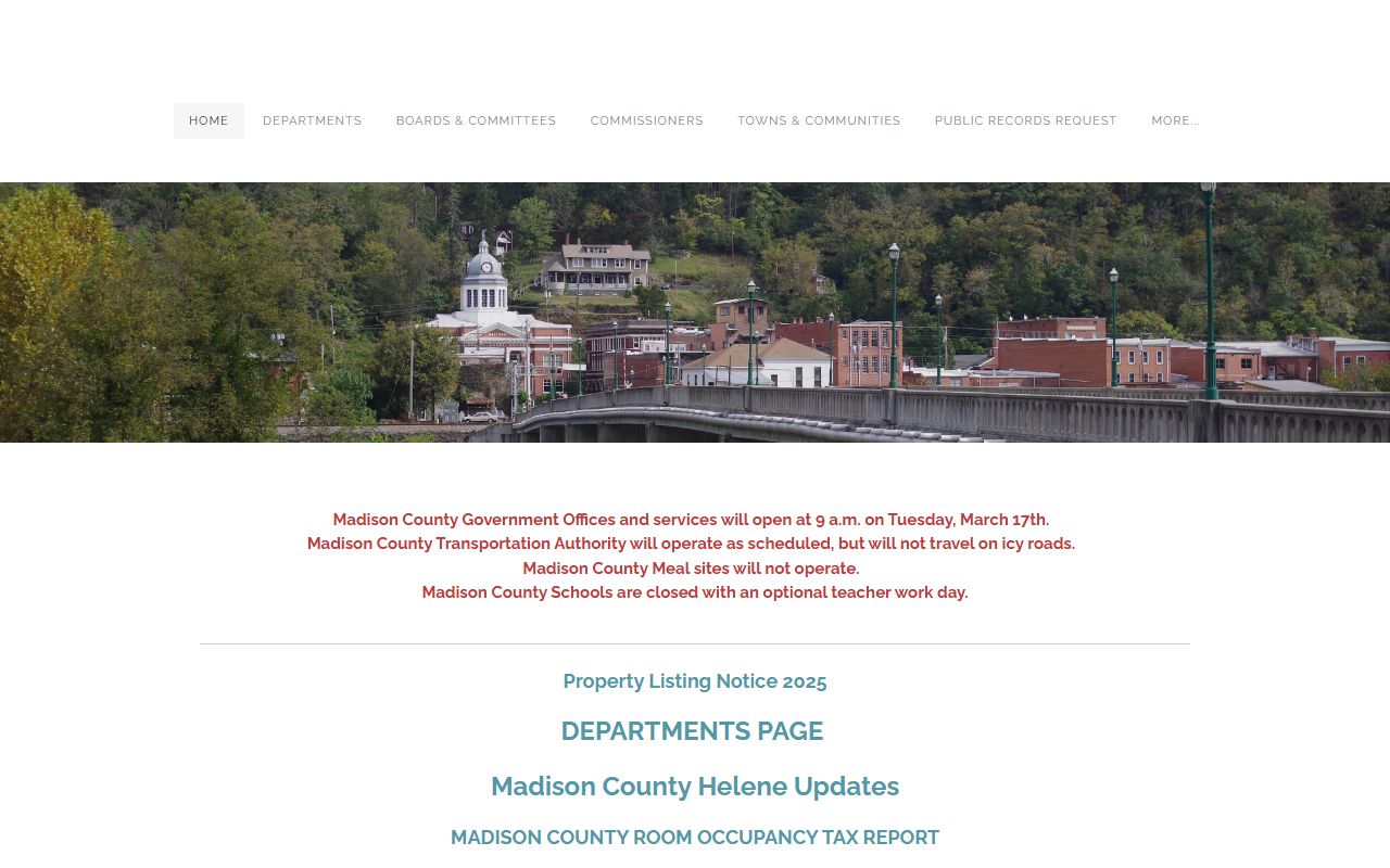 Madison County government website with links to court services in Marshall North Carolina