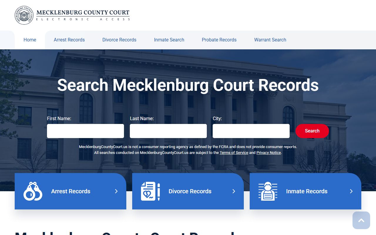 Mecklenburg County Court Records portal for civil court records access in Charlotte North Carolina