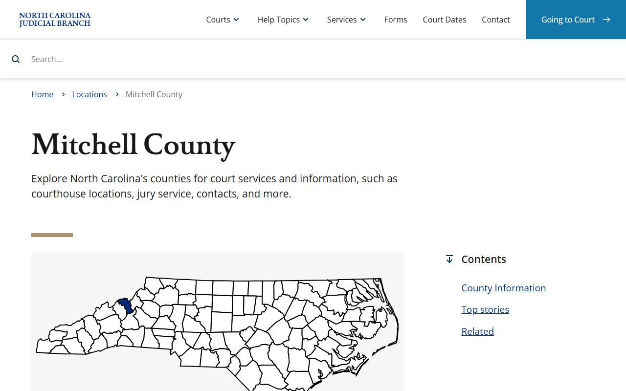 Mitchell County NC Judicial Branch page showing civil court records access in Bakersville North Carolina