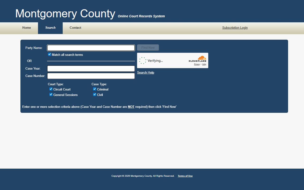 Montgomery County case search tool for civil court records in Troy North Carolina