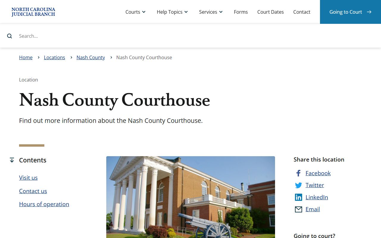 Nash County Courthouse page for civil court records searches in Nashville North Carolina