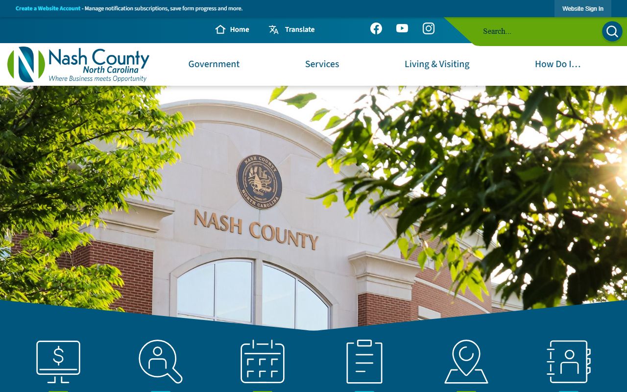 Nash County government website with civil court records links in Nashville North Carolina