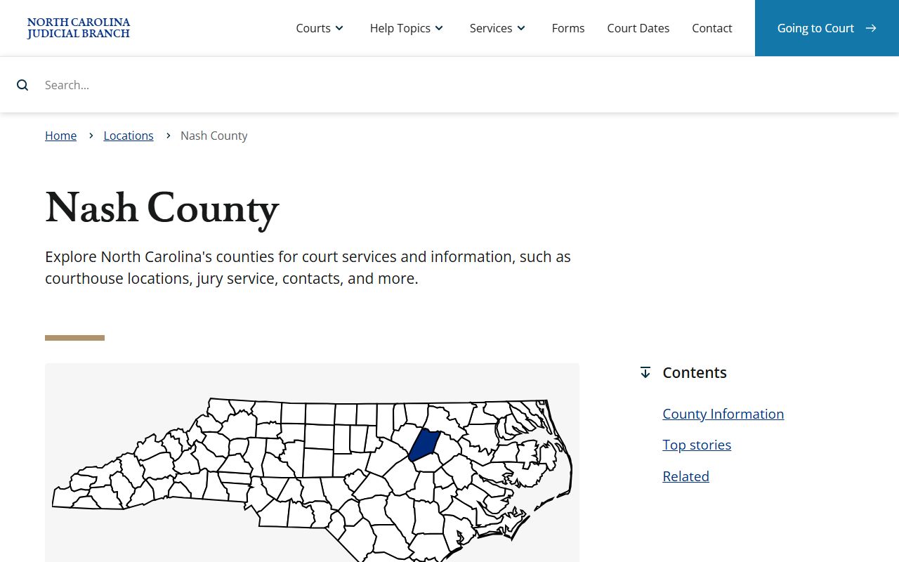 Nash County NC Judicial Branch page showing civil court records access in Nashville North Carolina