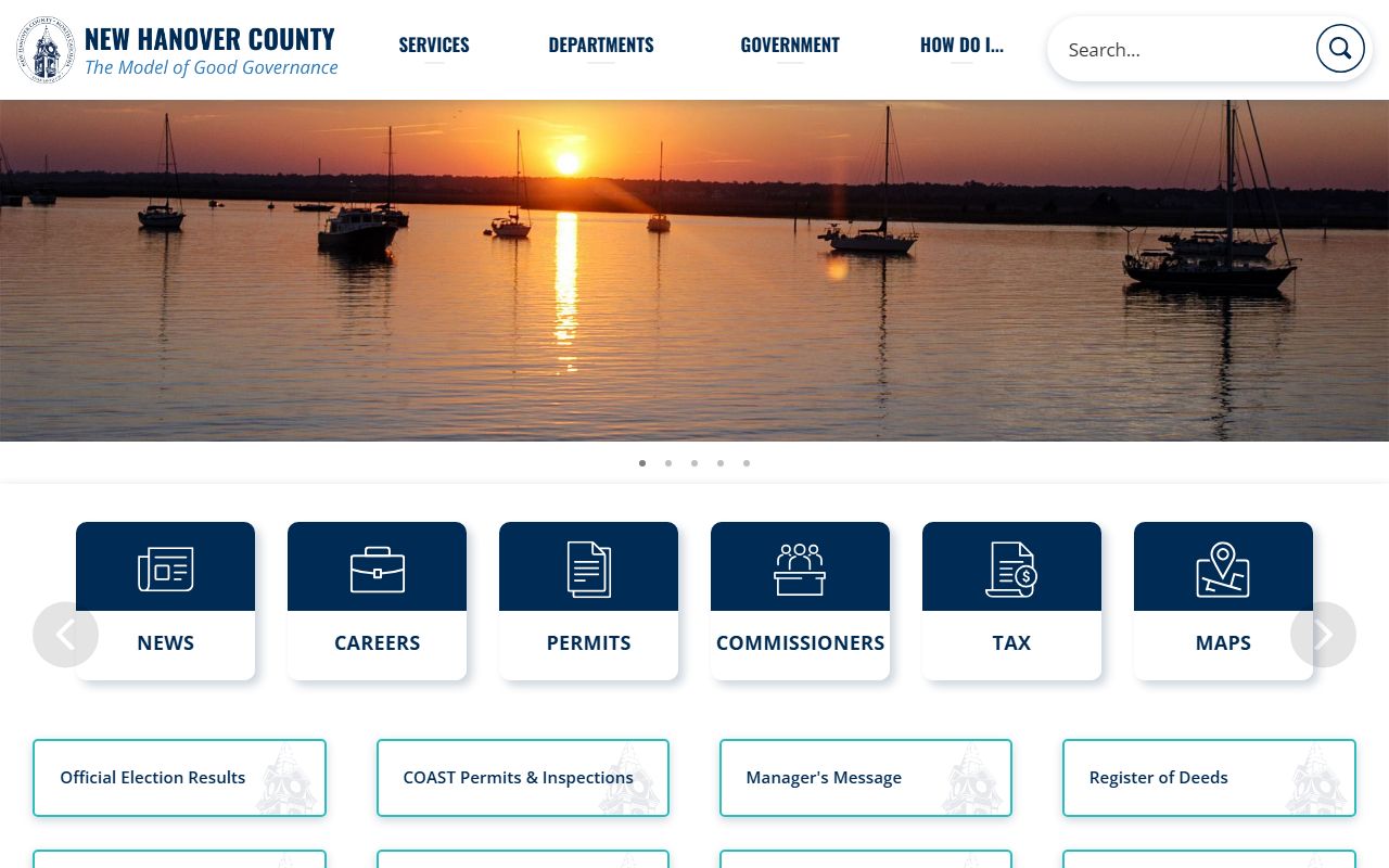 New Hanover County government website with links to civil court records services in Wilmington North Carolina