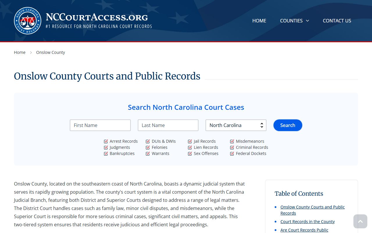 Onslow County civil court records access guide