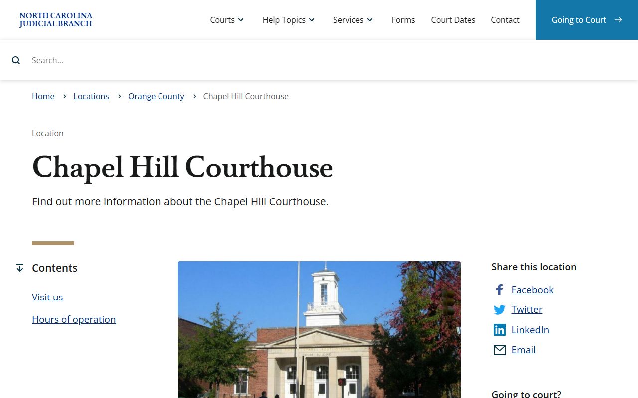 Chapel Hill Courthouse information on the NC Judicial Branch website