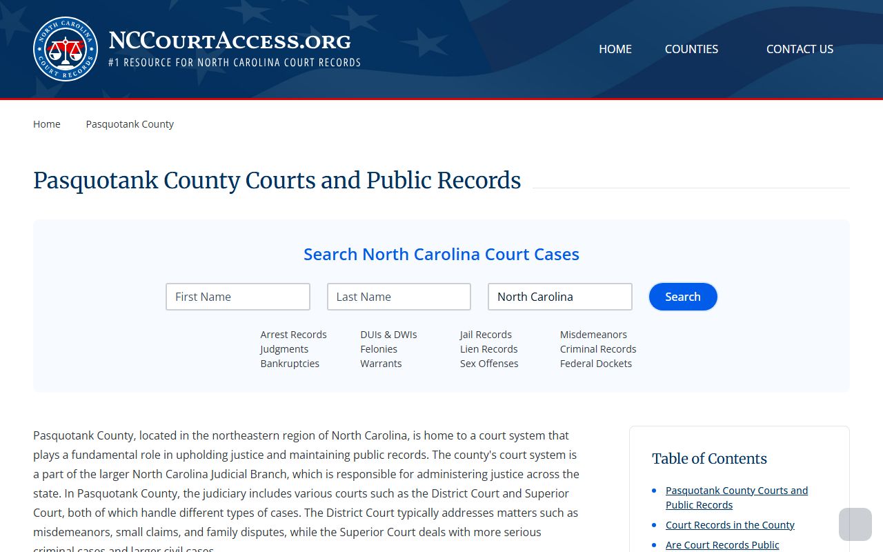 Pasquotank County civil court records access guide
