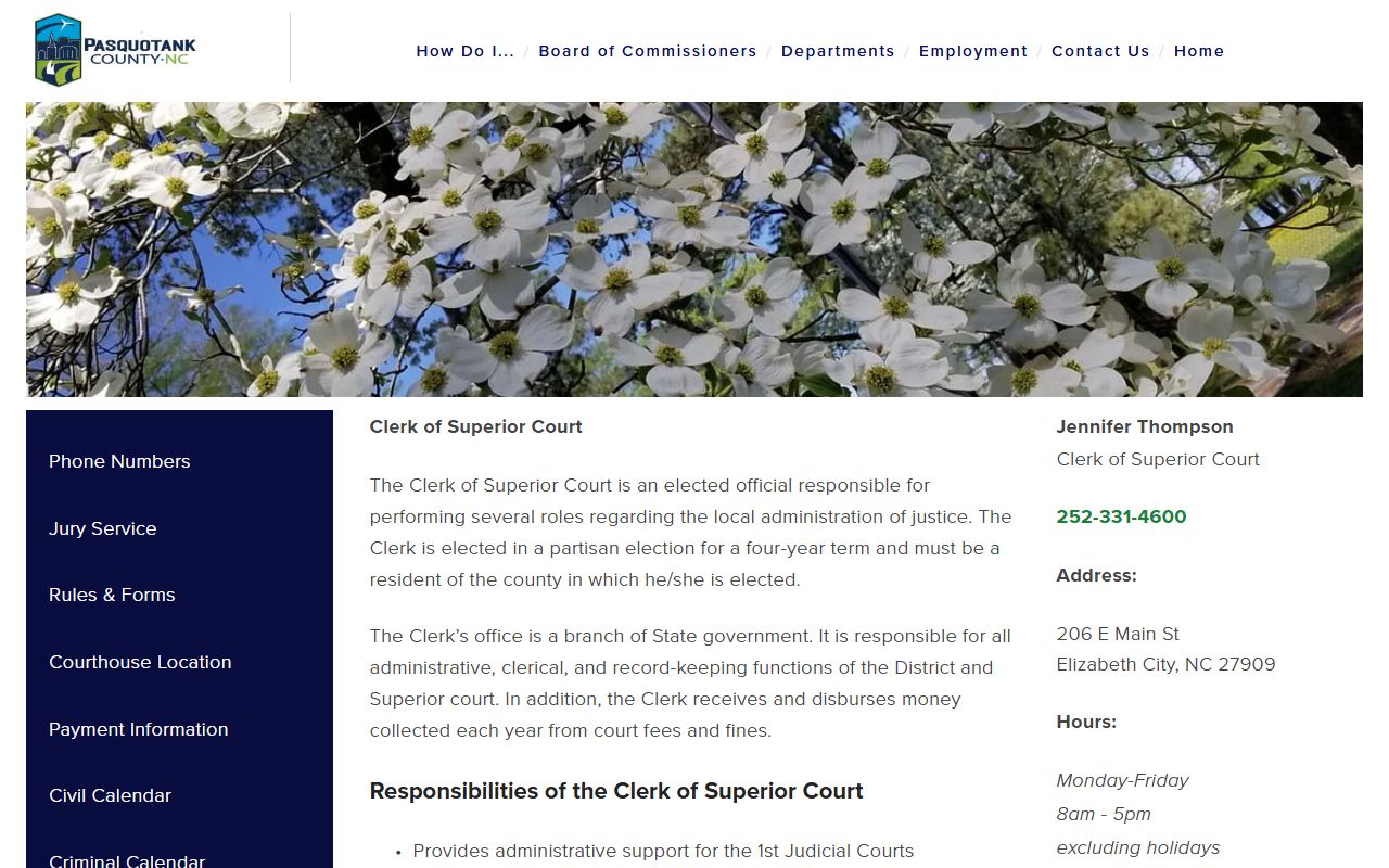 Pasquotank County Clerk of Superior Court civil court records