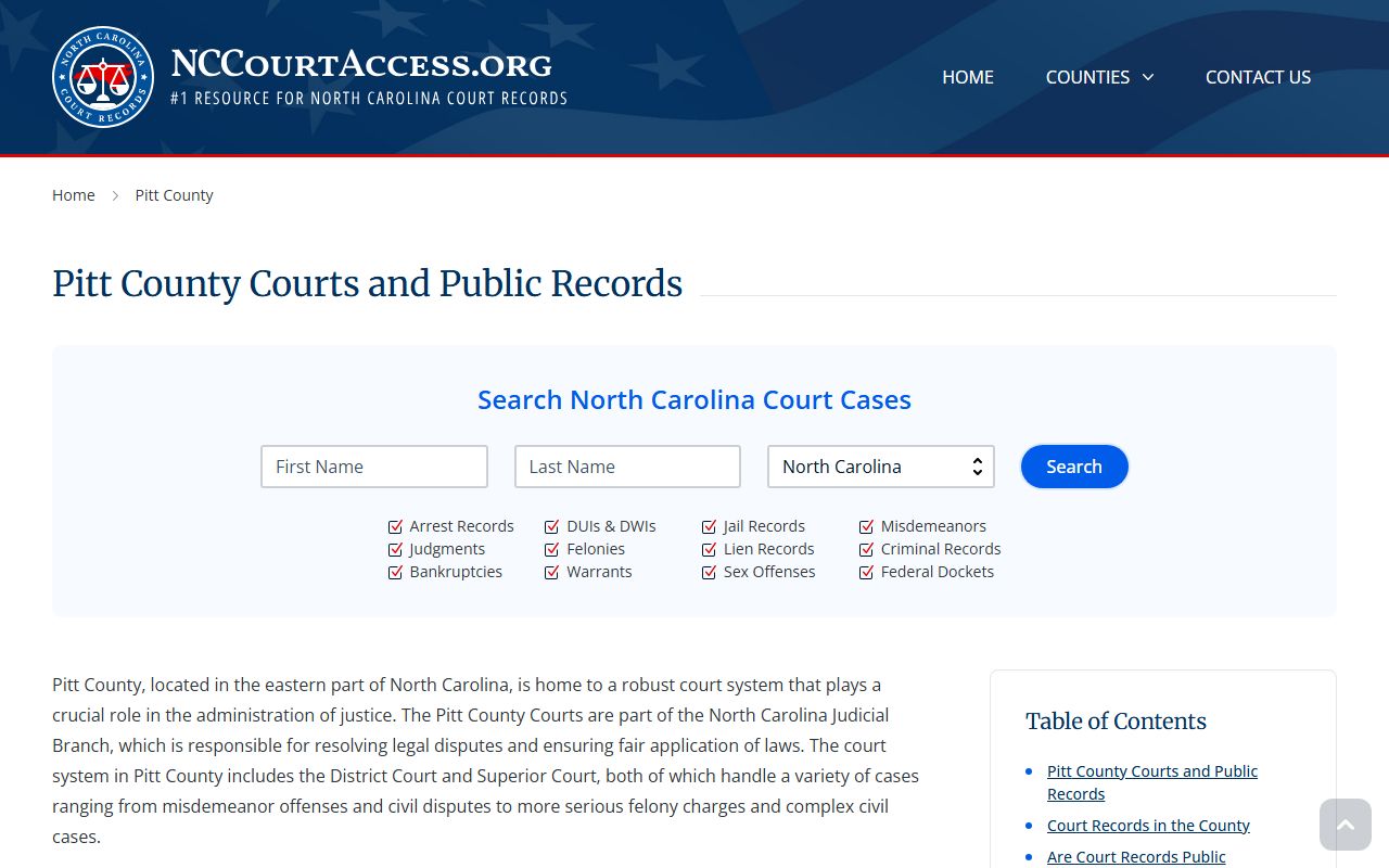 Pitt County civil court records access guide