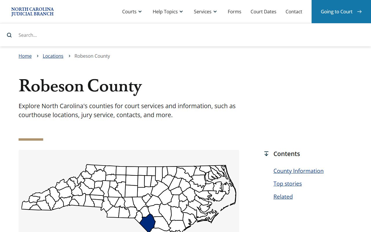 Robeson County NC Judicial Branch page for civil court records access in Lumberton North Carolina