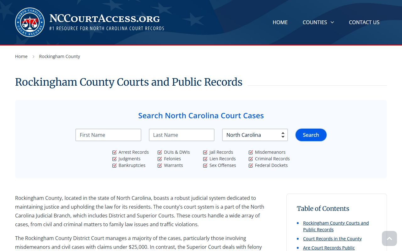 NC Judicial Branch guide for Rockingham County civil court records search